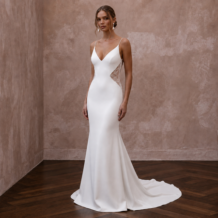 Minimalist White Jersey Mermaid Wedding Dress for Beach Elopement
