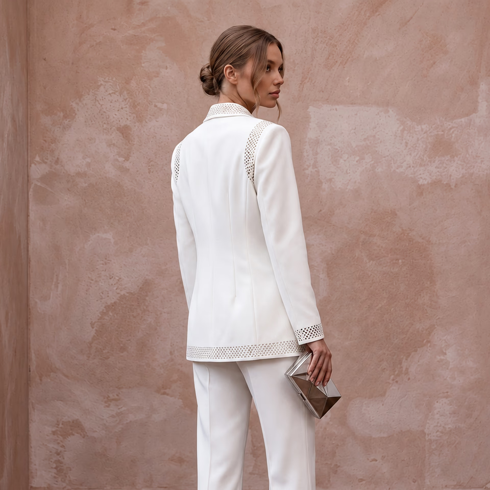 Minimalist White Stretch Crepe Tailored Suit with Oversized Blazer