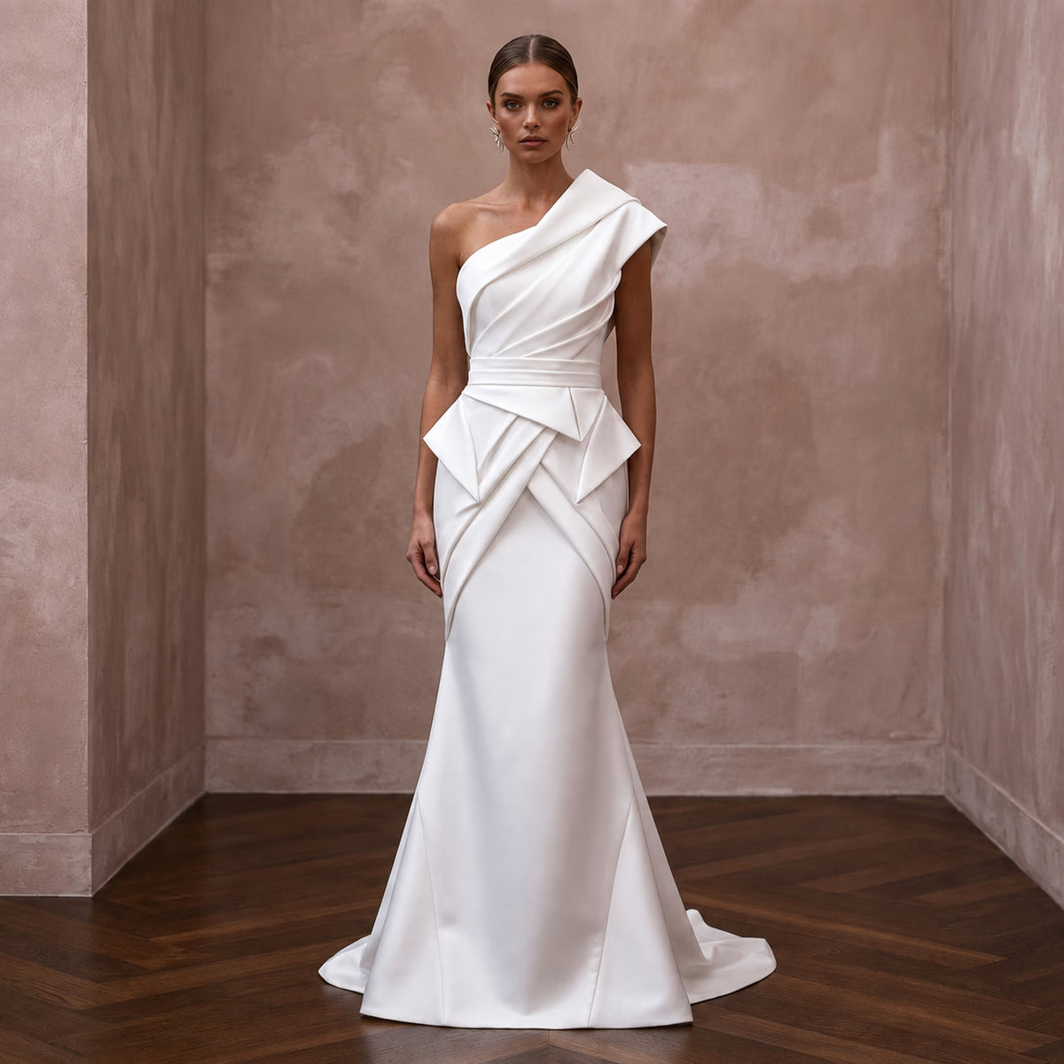 Modern Bridal Dresses with Architectural Satin Designs - Apparel & Accessories > Clothing > Wedding & Bridal Party Dresses > Wedding Dresses - Mignonette Bridal Main image
