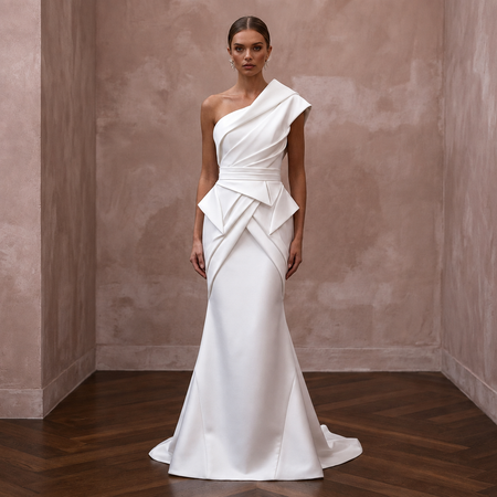 Modern Bridal Dresses with Architectural Satin Designs