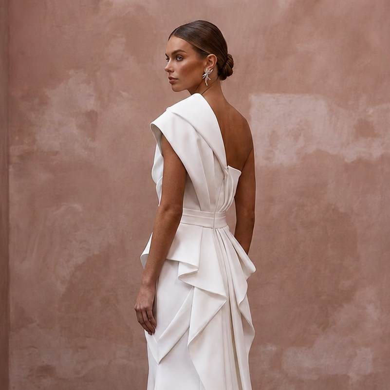 Modern Bridal Dresses with Architectural Satin Designs - Apparel & Accessories > Clothing > Wedding & Bridal Party Dresses > Wedding Dresses - Mignonette Bridal