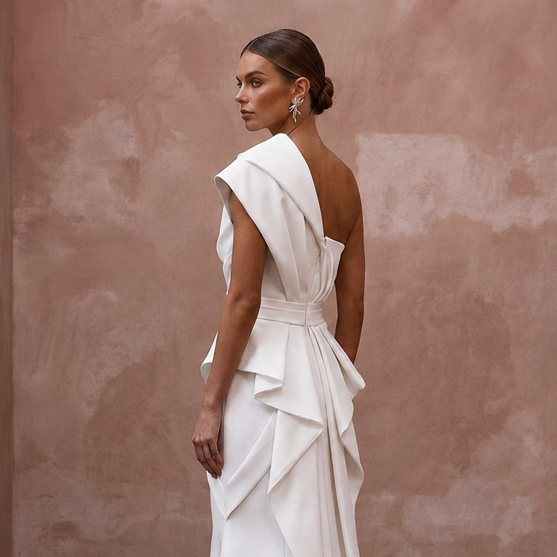 Modern Bridal Dresses with Architectural Satin Designs