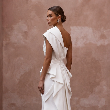 Modern Bridal Dresses with Architectural Satin Designs