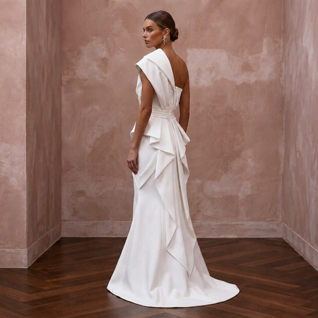 Modern Bridal Dresses with Architectural Satin Designs