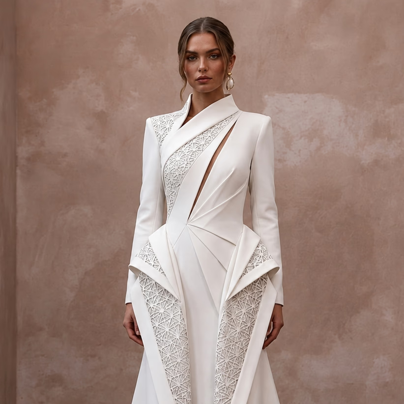 Modern Bridal Dresses with Architectural Silhouettes - Apparel & Accessories > Clothing > Wedding & Bridal Party Dresses > Wedding Dresses - Mignonette Bridal