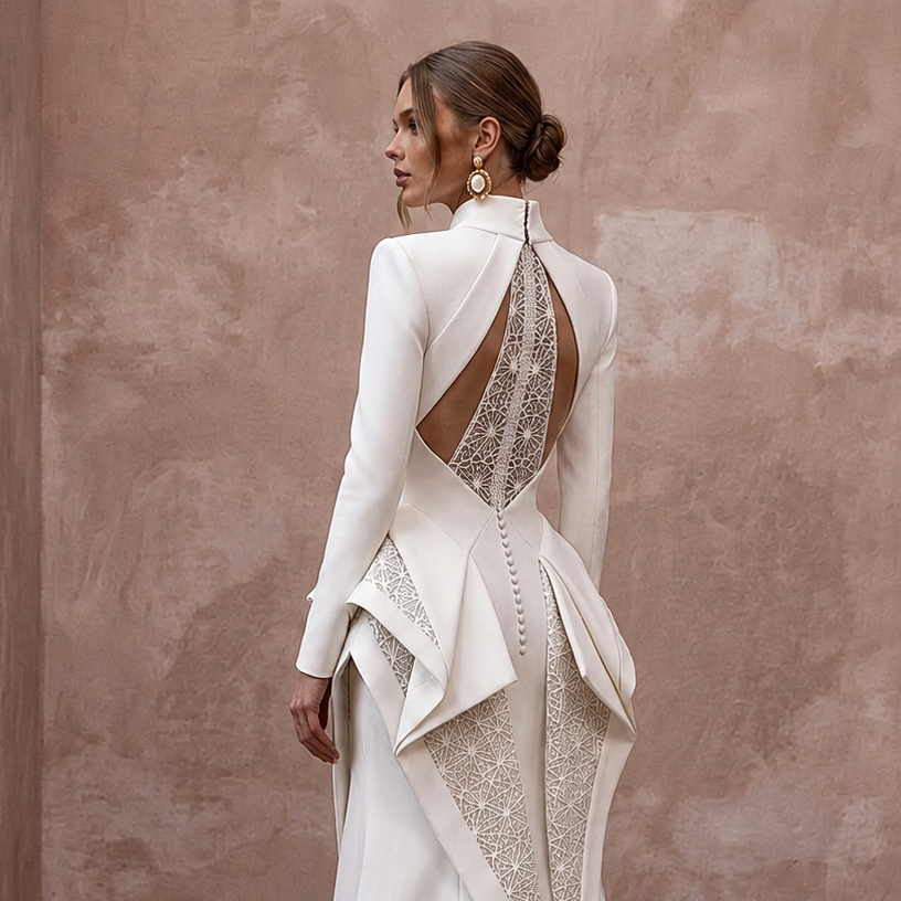 Modern Bridal Dresses with Architectural Silhouettes - Apparel & Accessories > Clothing > Wedding & Bridal Party Dresses > Wedding Dresses - Mignonette Bridal
