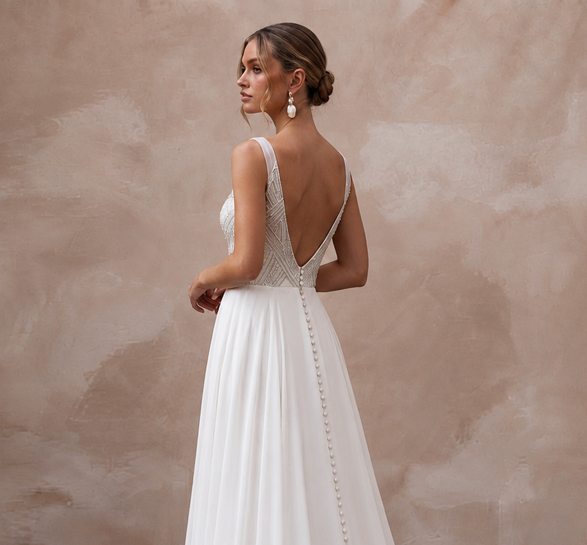 Modern Chiffon Bridal Gown with Square Neckline