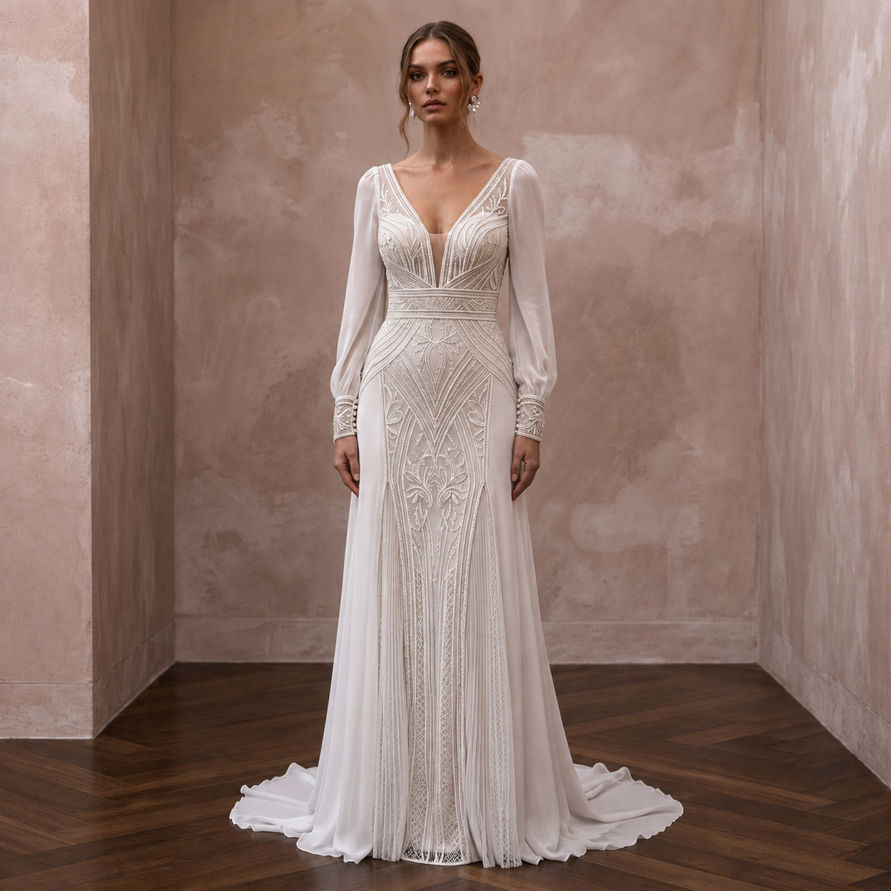 Modern Chiffon Wedding Dress for a Courthouse Elopement - Apparel & Accessories > Clothing > Wedding & Bridal Party Dresses > Wedding Dresses - Mignonette Bridal