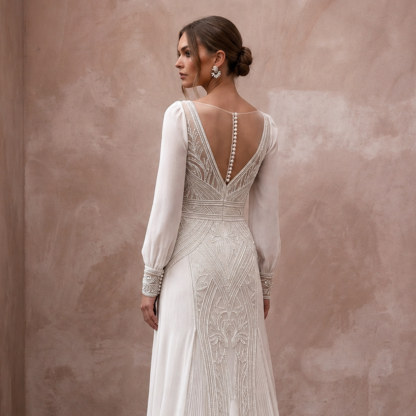 Modern Chiffon Wedding Dress for a Courthouse Elopement - Apparel & Accessories > Clothing > Wedding & Bridal Party Dresses > Wedding Dresses - Mignonette Bridal