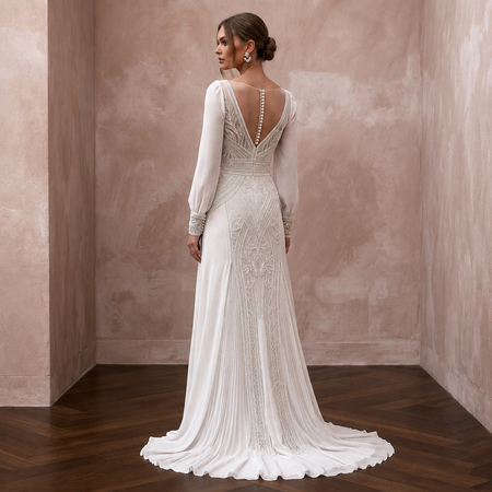 Modern Chiffon Wedding Dress for a Courthouse Elopement - Apparel & Accessories > Clothing > Wedding & Bridal Party Dresses > Wedding Dresses - Mignonette Bridal