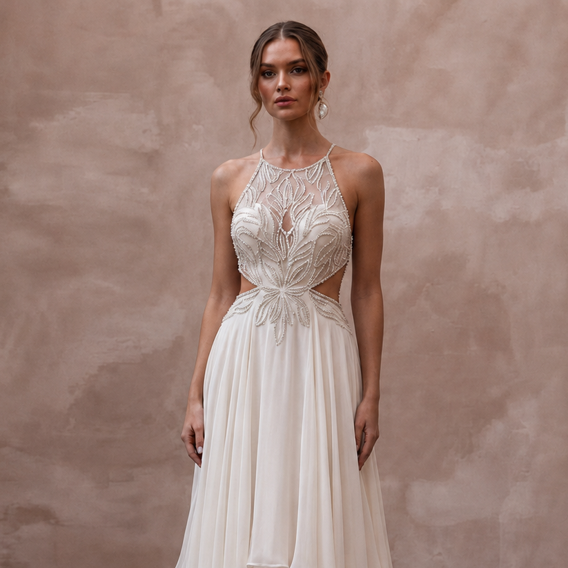 Modern Chiffon Wedding Reception Dress - Apparel & Accessories > Clothing > Wedding & Bridal Party Dresses > Wedding Dresses - Mignonette Bridal
