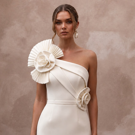 Modern Cream Scuba Crepe Mini Dress for After - Party - Apparel & Accessories > Clothing > Wedding & Bridal Party Dresses > Wedding Dresses - Mignonette Bridal