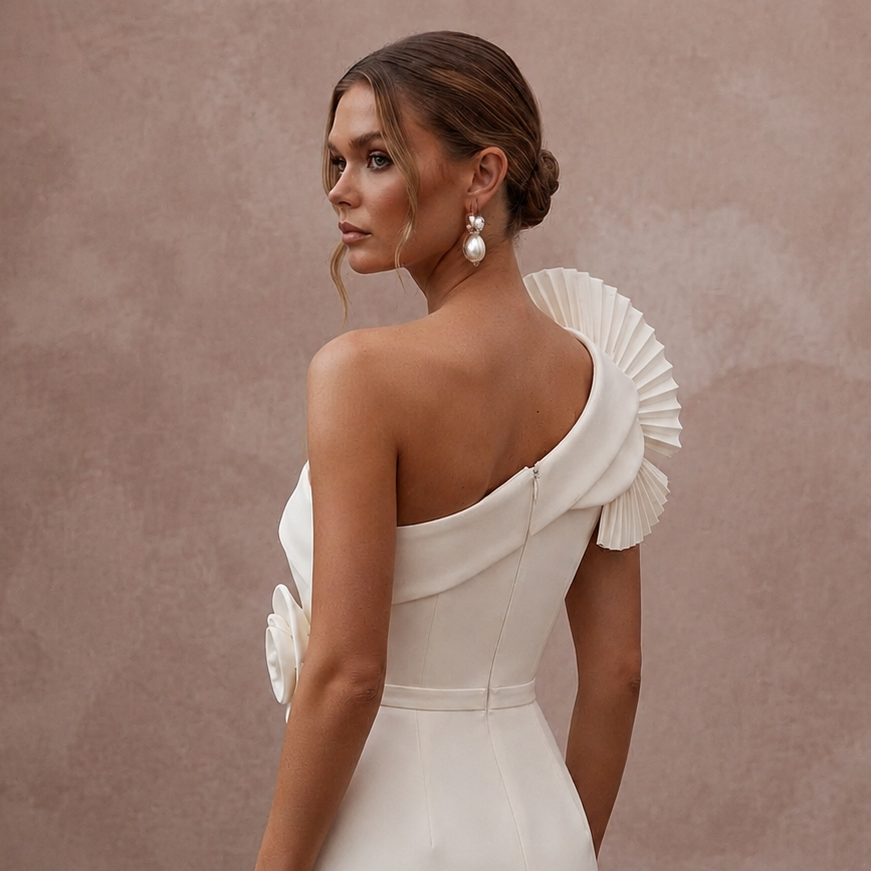 Modern Cream Scuba Crepe Mini Dress for After-Party
