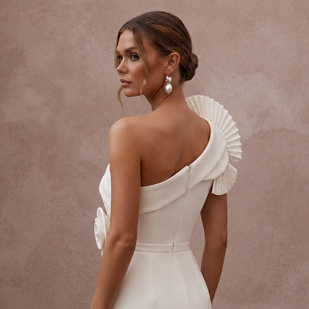 Modern Cream Scuba Crepe Mini Dress for After-Party