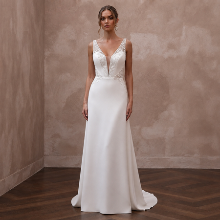 Modern Crepe A-Line Wedding Dress with V-Neck