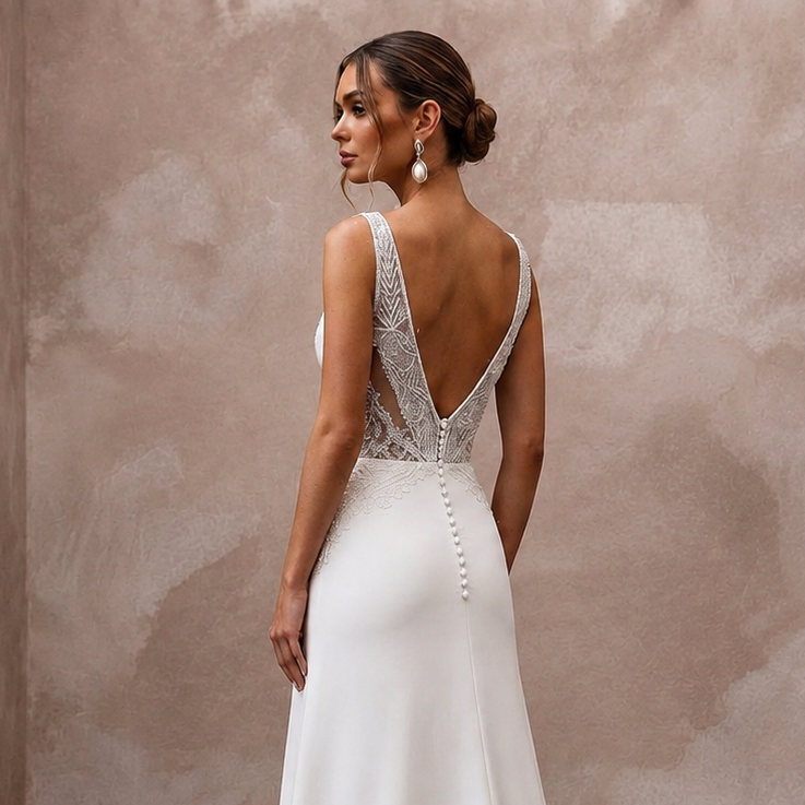 Modern Crepe A-Line Wedding Dress with V-Neck