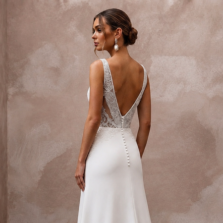 Modern Crepe A-Line Wedding Dress with V-Neck