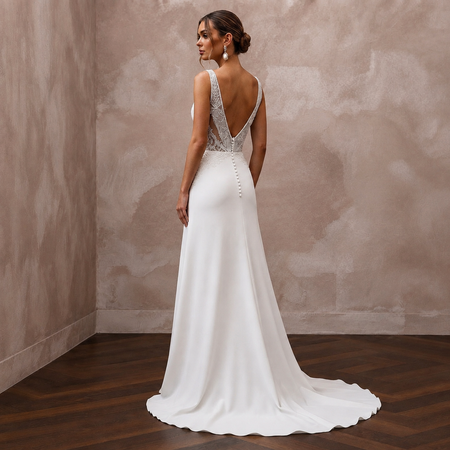 Modern Crepe A-Line Wedding Dress with V-Neck