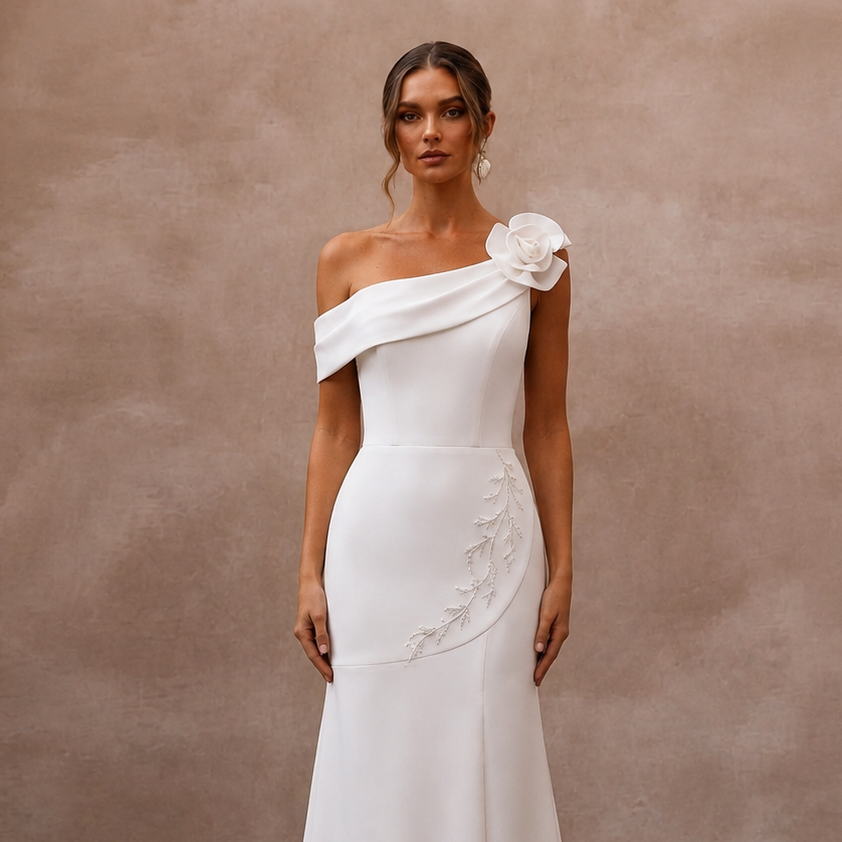 Modern Crepe Bridal Reception Dress - Apparel & Accessories > Clothing > Wedding & Bridal Party Dresses > Wedding Dresses - Mignonette Bridal