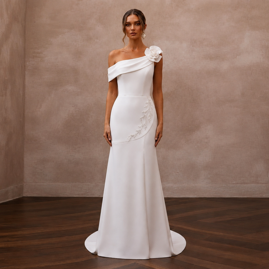Modern Crepe Bridal Reception Dress - Apparel & Accessories > Clothing > Wedding & Bridal Party Dresses > Wedding Dresses - Mignonette Bridal