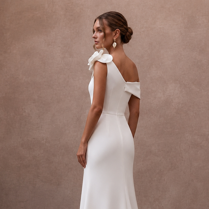 Modern Crepe Bridal Reception Dress - Apparel & Accessories > Clothing > Wedding & Bridal Party Dresses > Wedding Dresses - Mignonette Bridal