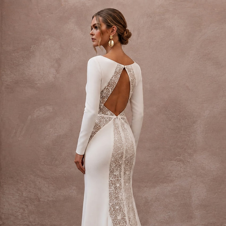 Modern Crepe Sheath Wedding Dress with V - Neck - Apparel & Accessories > Clothing > Wedding & Bridal Party Dresses > Wedding Dresses - Mignonette Bridal