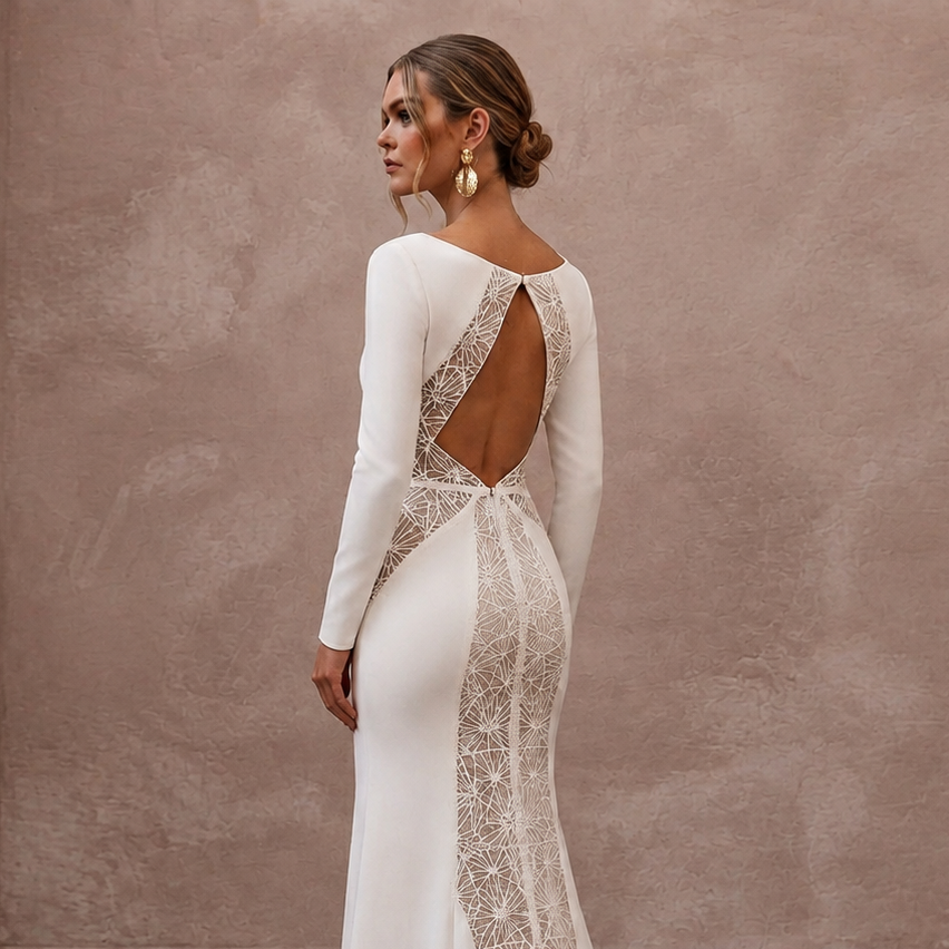 Modern Crepe Sheath Wedding Dress with V - Neck - Apparel & Accessories > Clothing > Wedding & Bridal Party Dresses > Wedding Dresses - Mignonette Bridal