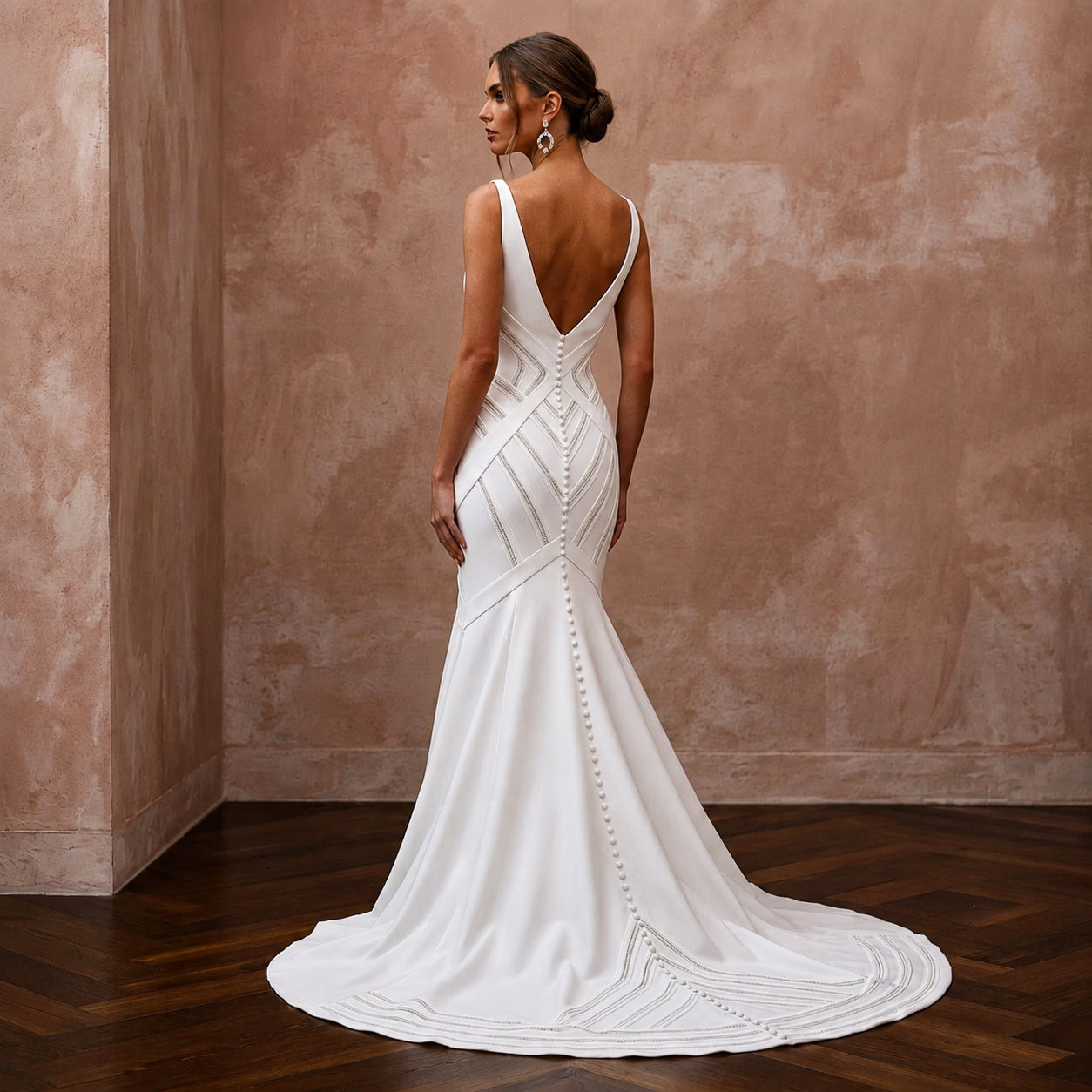 Modern Crepe V-Neck Wedding Dress with Mermaid Silhouette Secondary image