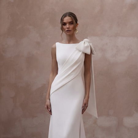 Modern Crepe Wedding Dresses with Minimalist Silhouettes - Apparel & Accessories > Clothing > Wedding & Bridal Party Dresses > Wedding Dresses - Mignonette