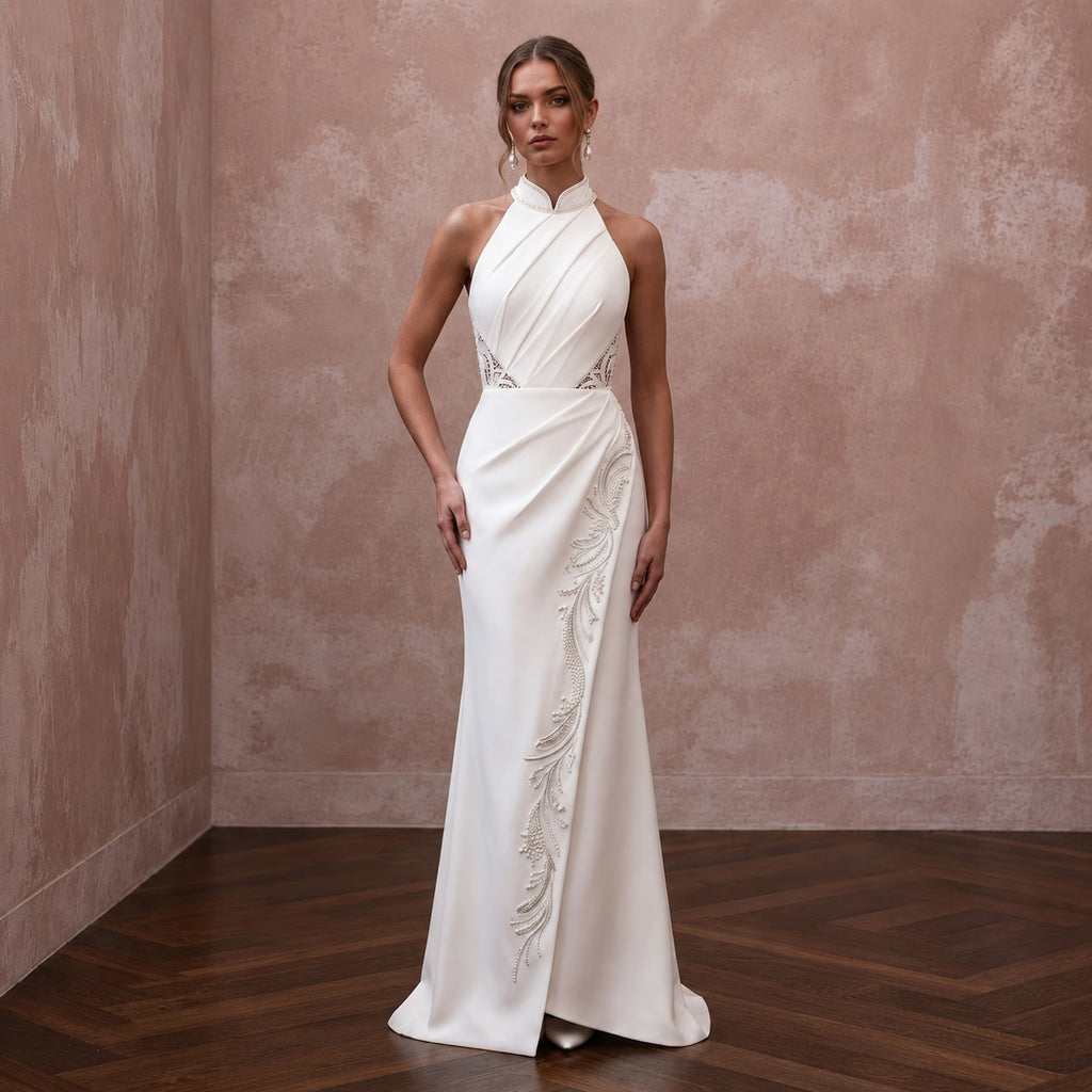 Modern Crepe Wedding Dress for a Second Wedding
