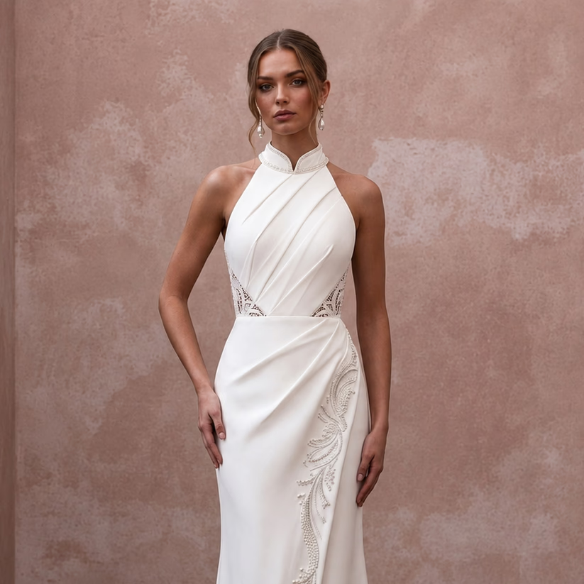 Modern Crepe Wedding Dress for a Second Wedding