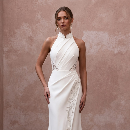 Modern Crepe Wedding Dress for a Second Wedding