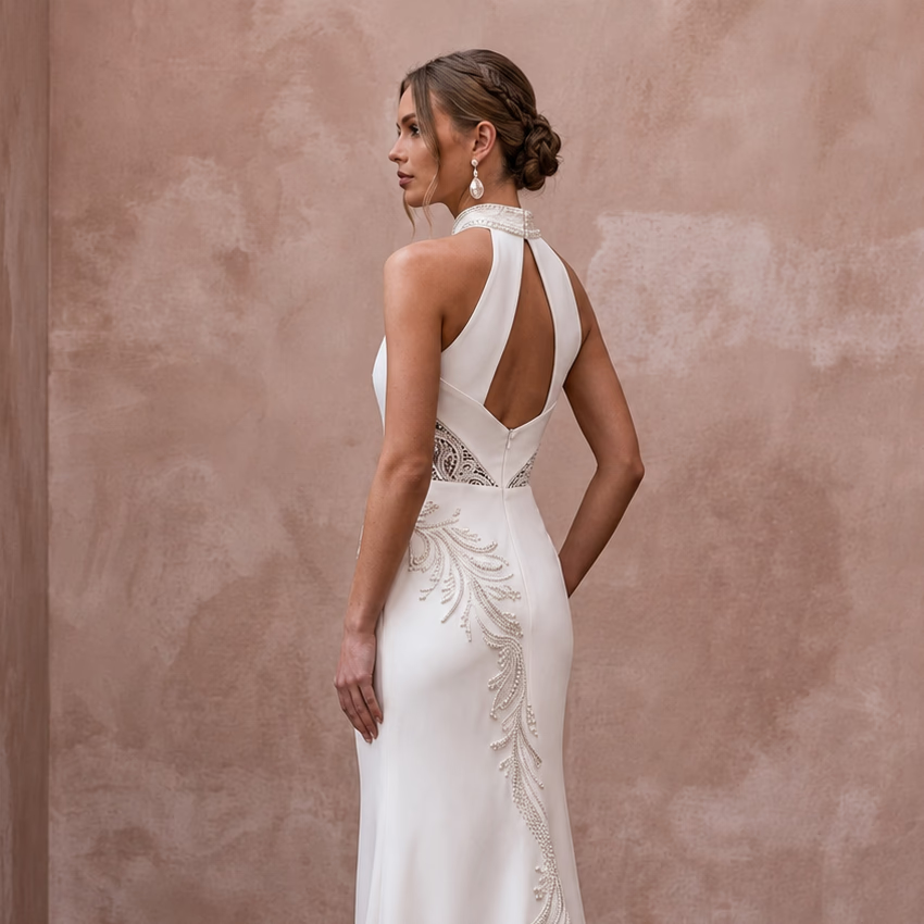 Modern Crepe Wedding Dress for a Second Wedding