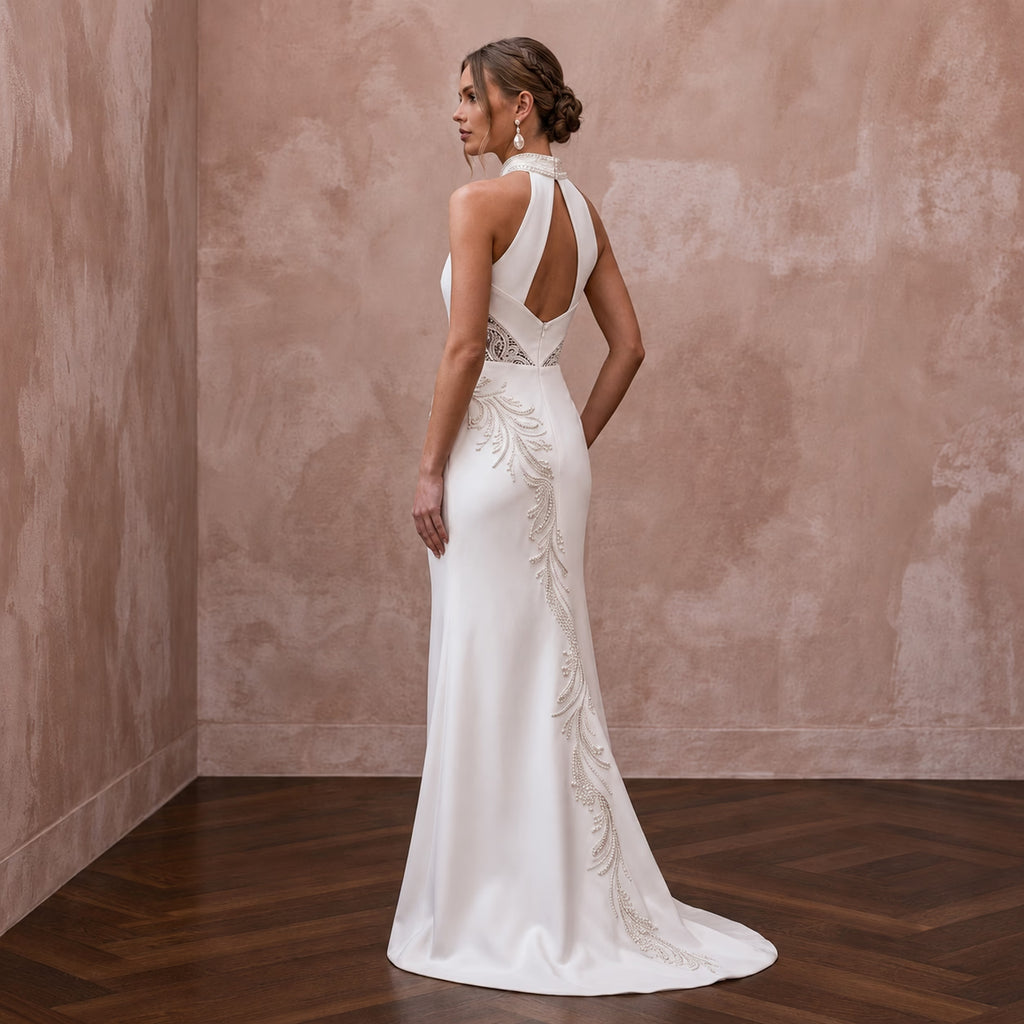 Modern Crepe Wedding Dress for a Second Wedding