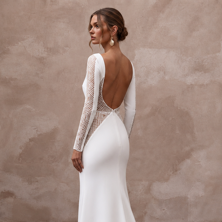 Modern Crepe Wedding Dress with Long Sleeves