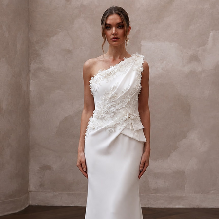 Modern Crepe Wedding Gown for a City Hall Elopement - Apparel & Accessories > Clothing > Wedding & Bridal Party Dresses > Wedding Dresses - Mignonette Bridal