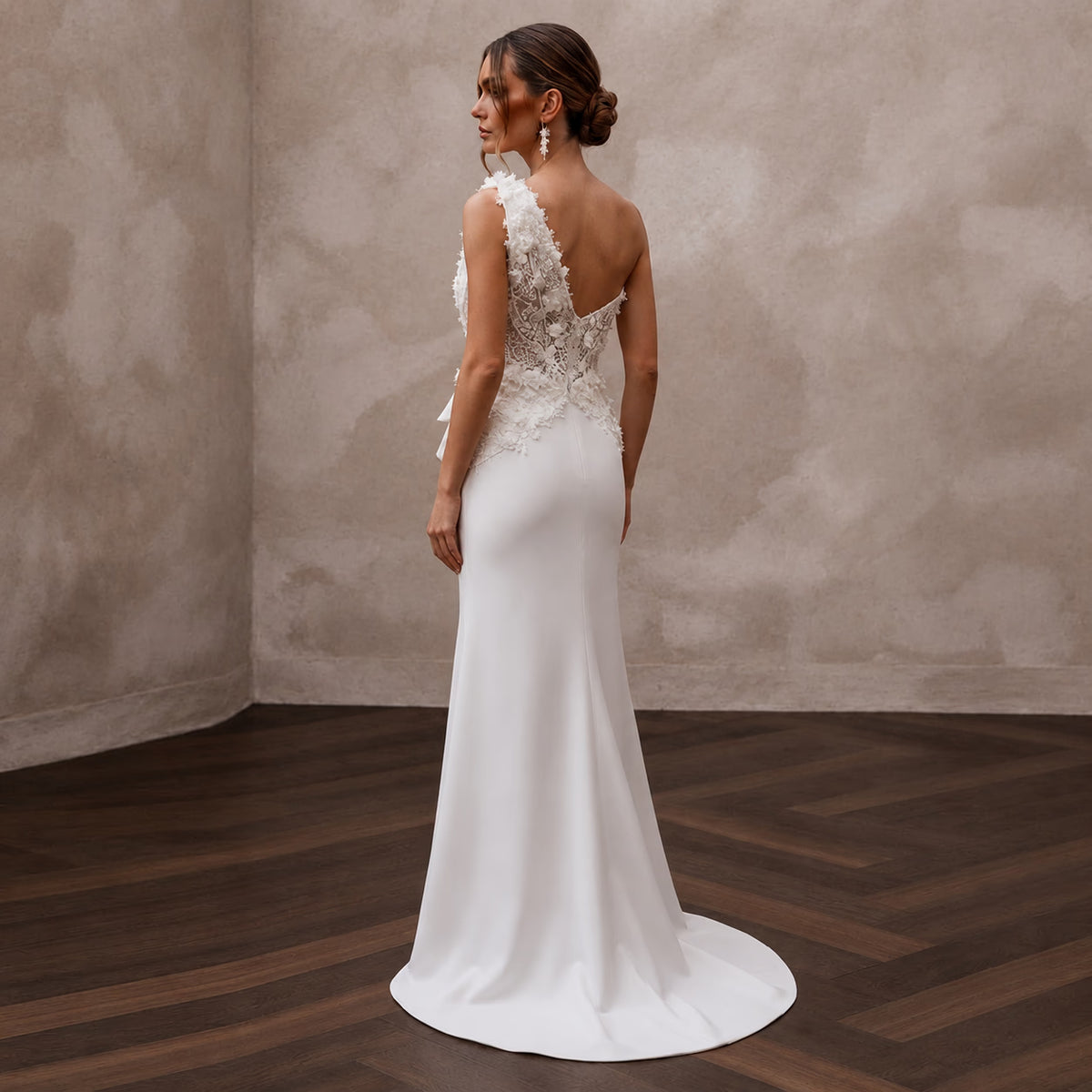 Modern Crepe Wedding Gown for a City Hall Elopement - Apparel & Accessories > Clothing > Wedding & Bridal Party Dresses > Wedding Dresses - Mignonette Bridal