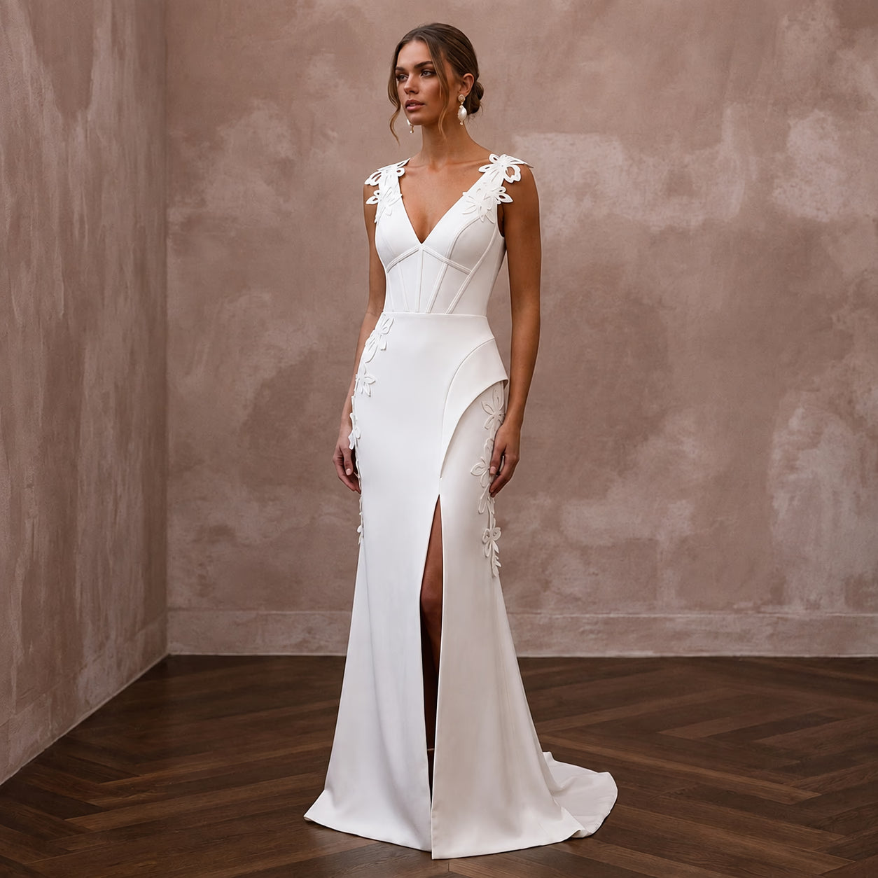 Modern Crepe Wedding Gown for a Contemporary Winery Ceremony