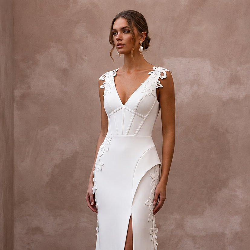 Modern Crepe Wedding Gown for a Contemporary Winery Ceremony