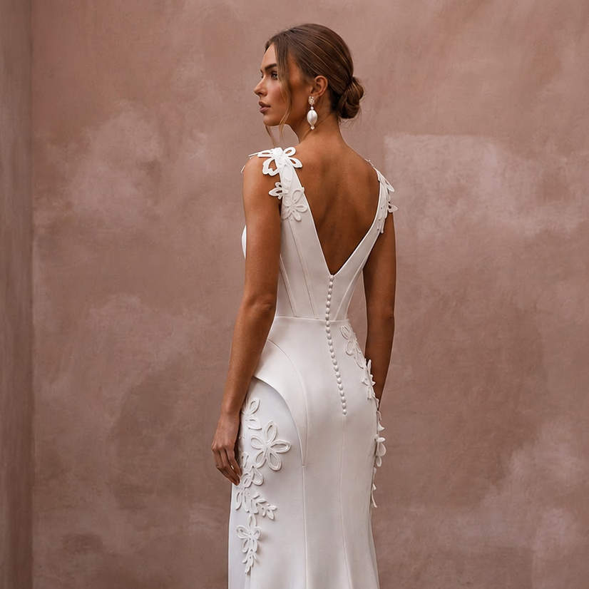 Modern Crepe Wedding Gown for a Contemporary Winery Ceremony