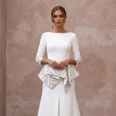 Modern Crepe Wedding Gown for an Urban Loft Wedding - Apparel & Accessories > Clothing > Wedding & Bridal Party Dresses > Wedding Dresses - Mignonette Bridal