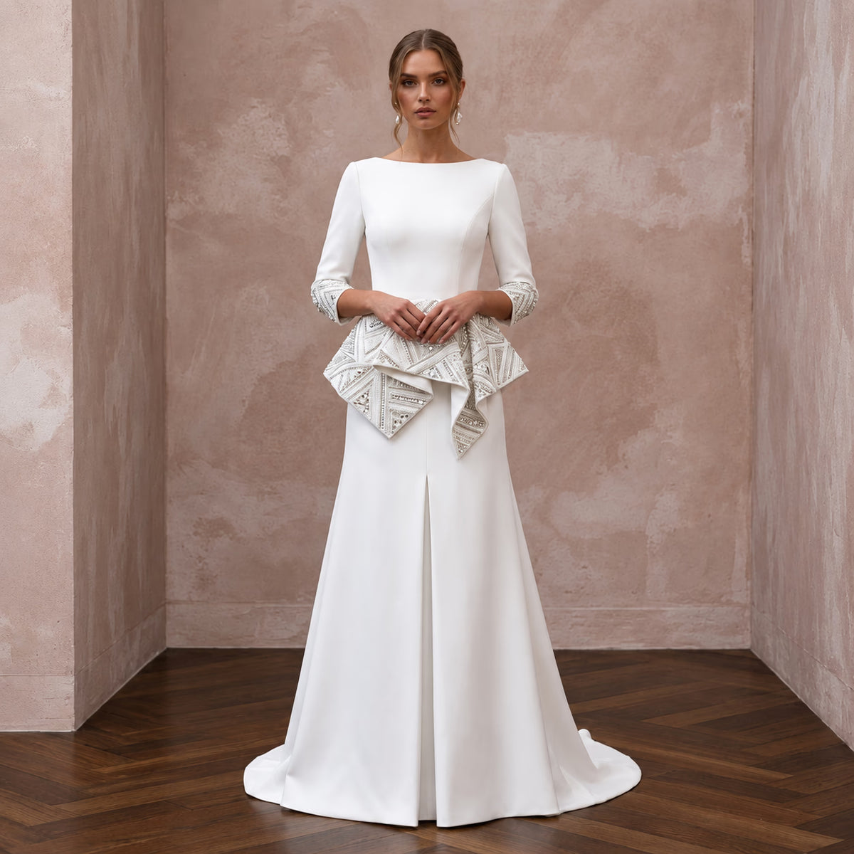 Modern Crepe Wedding Gown for an Urban Loft Wedding - Apparel & Accessories > Clothing > Wedding & Bridal Party Dresses > Wedding Dresses - Mignonette Bridal Main image