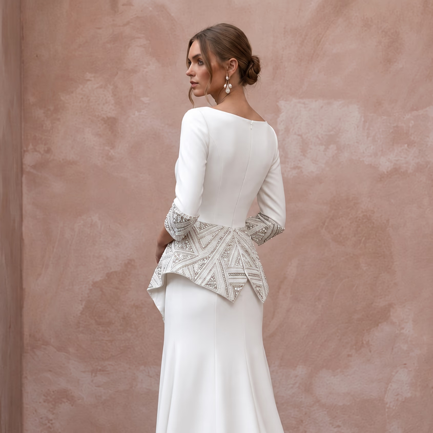 Modern Crepe Wedding Gown for an Urban Loft Wedding - Apparel & Accessories > Clothing > Wedding & Bridal Party Dresses > Wedding Dresses - Mignonette Bridal