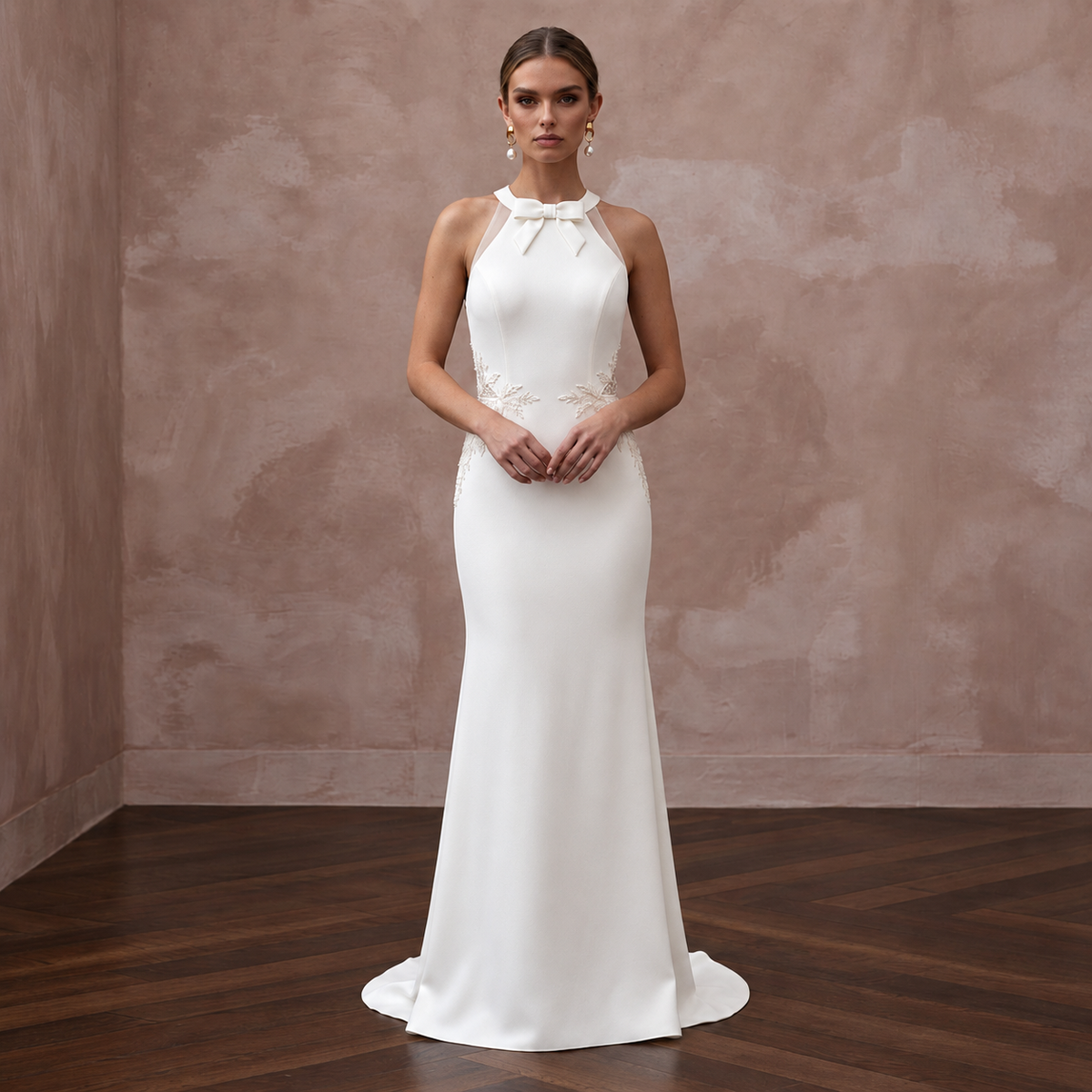 Modern Crepe Wedding Gown with V-Back