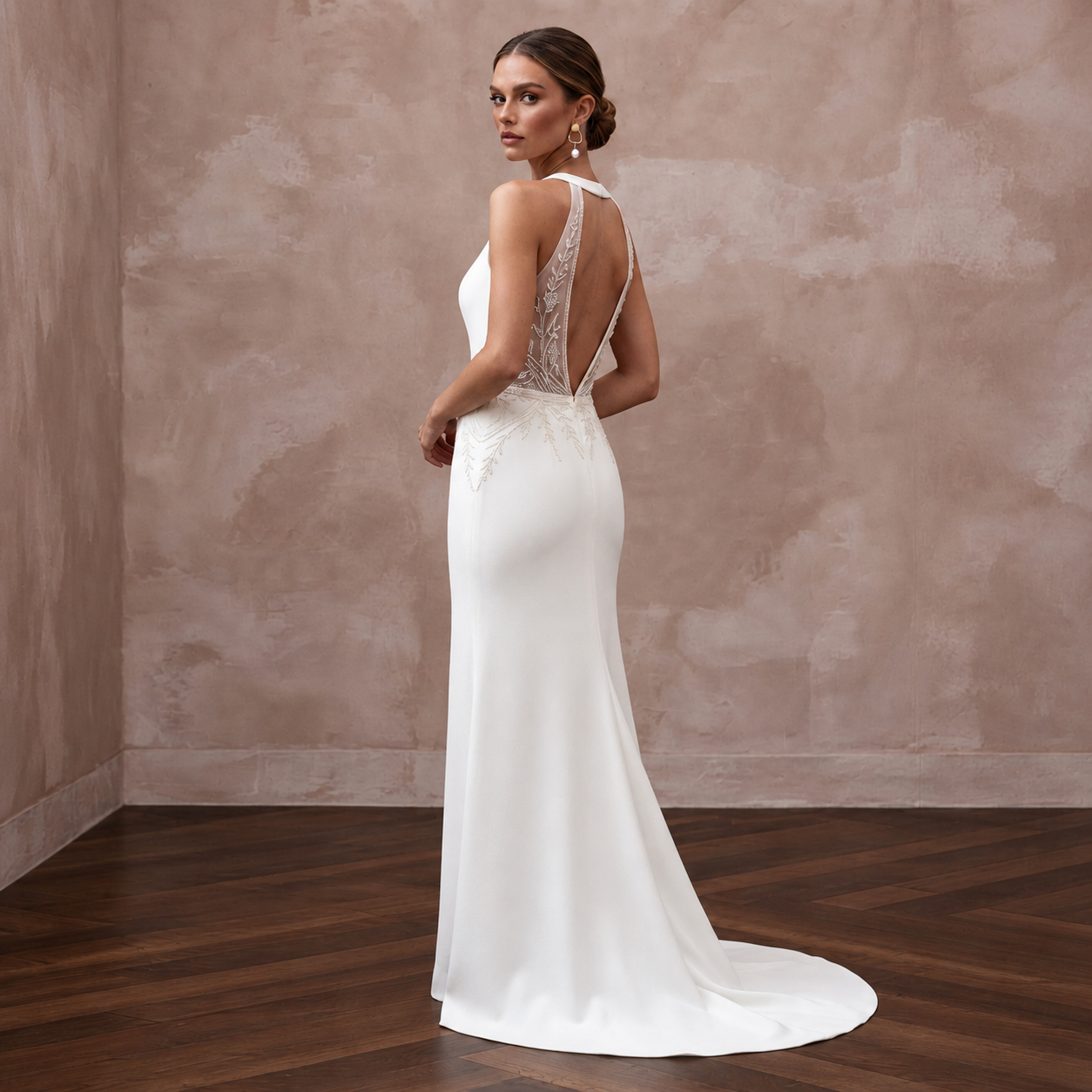 Modern Crepe Wedding Gown with V-Back