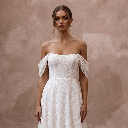 Modern Lace A-Line Wedding Dress with Off-the-Shoulder Neckline