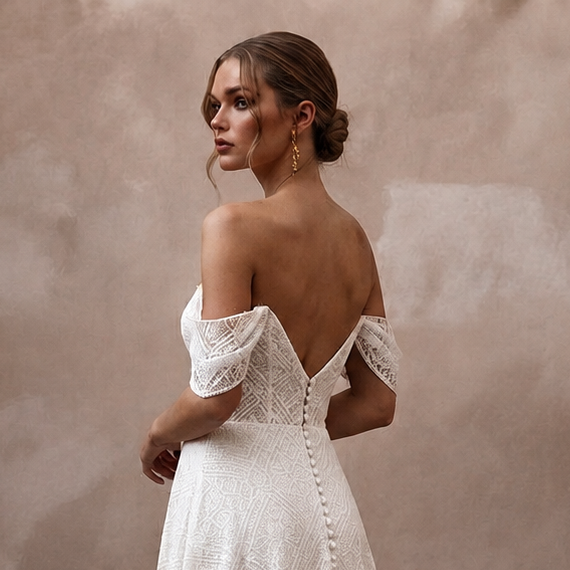 Modern Lace A-Line Wedding Dress with Off-the-Shoulder Neckline