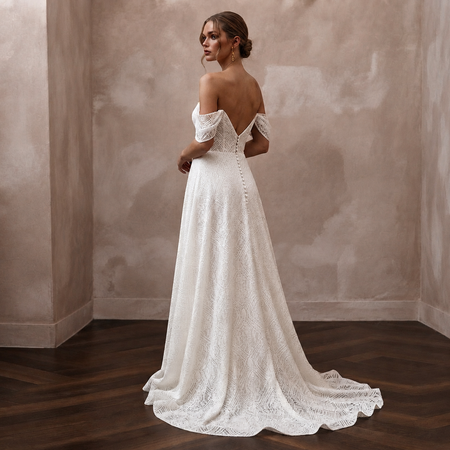 Modern Lace A-Line Wedding Dress with Off-the-Shoulder Neckline