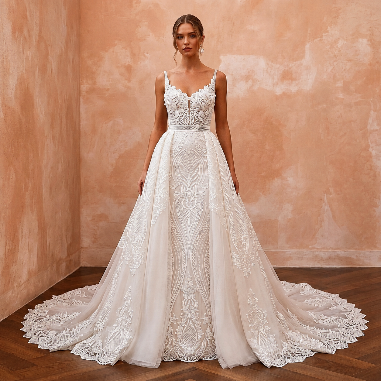 Modern Lace Ball Gown Wedding Dress with Detachable Train