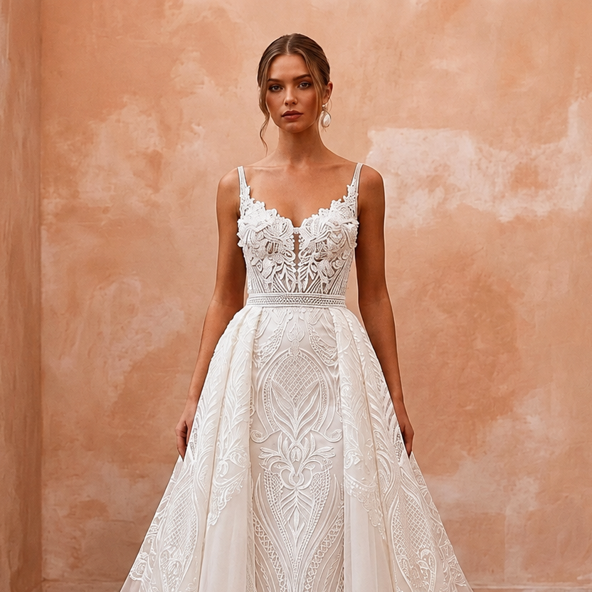 Modern Lace Ball Gown Wedding Dress with Detachable Train